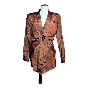 All That Jazz‎ Womens Vintage 90S Brown Tafetta Blazer Sz 9 Padded